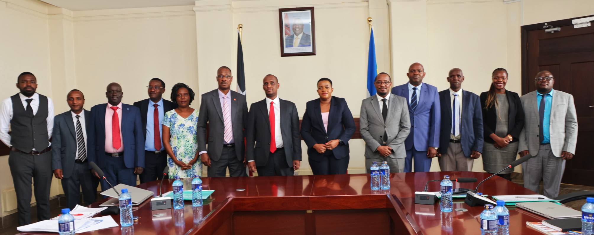 PS Ahmed joined by PS Aurelia in a group after presenting the Draft Public Service Performance Management Bill, 2026 during the 5th GLA Prioritization Roundtable meeting in Nairobi.